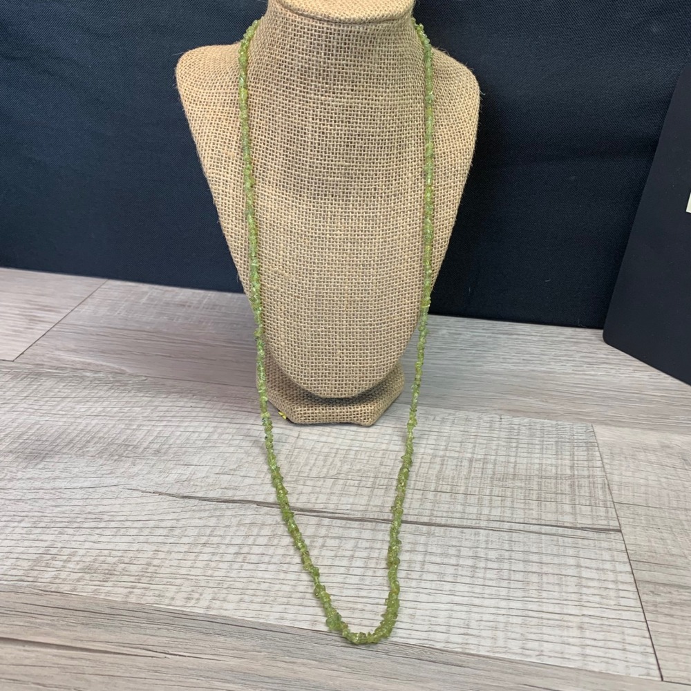Natural Peridot Chip Bead Necklace 34 Inch Continuous Strand Green Gemstone